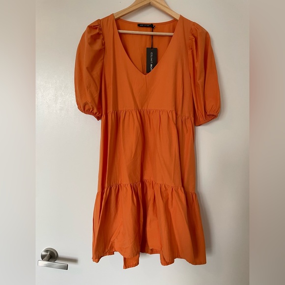 LC Waikiki Tiered Poplin Dress with Pockets - Size L - Color Orange - Brand New - Picture 2 of 4